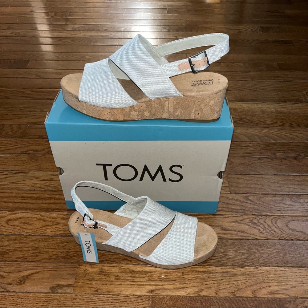 Toms Claudine Platform Wedge Sandals Natural White Women’s 12 Eco X40 Hybrid